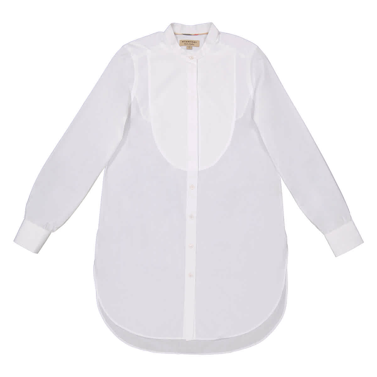 Burberry Ladies Natural White Bib Detail Cotton Longline Tunic Shirt, Brand  Size