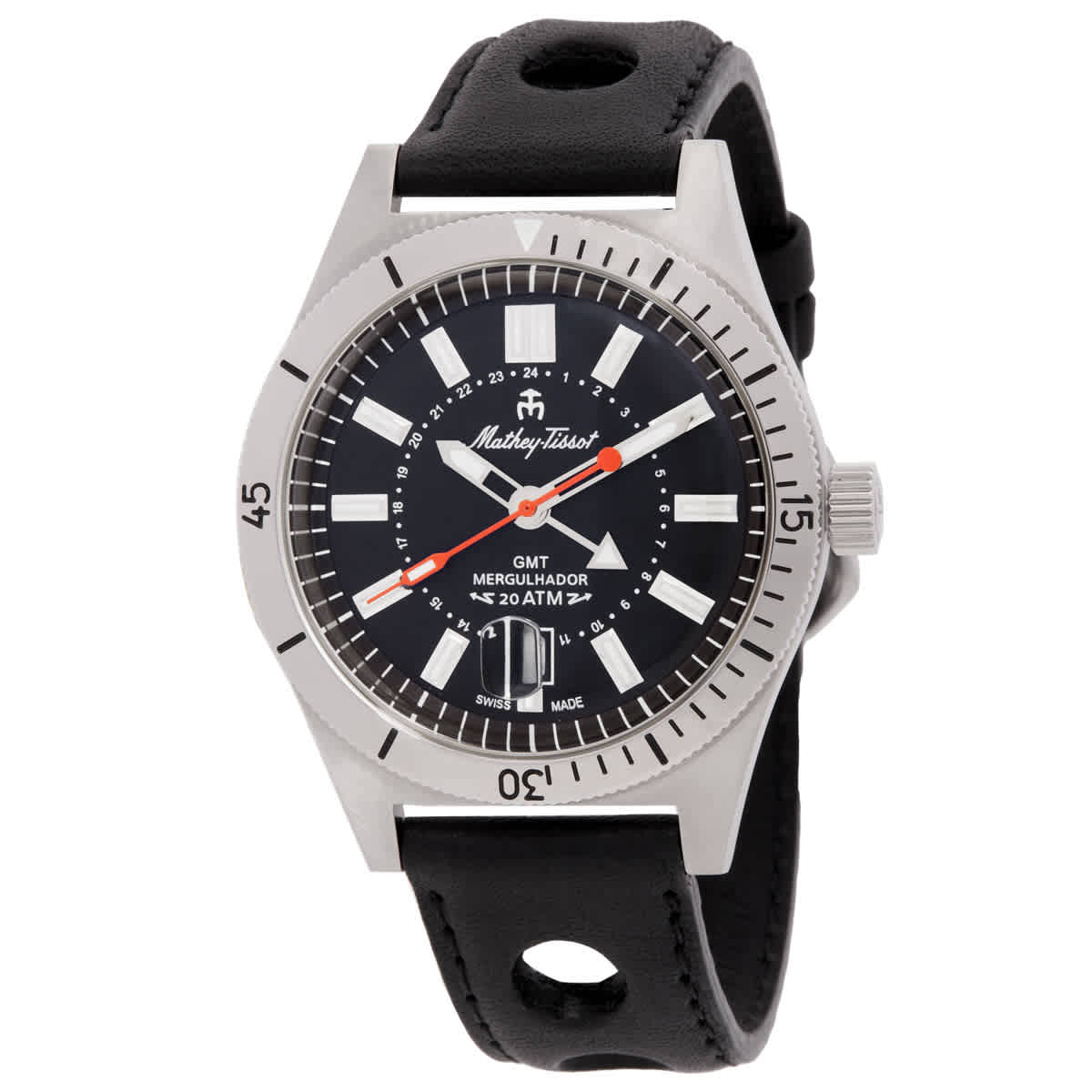 時計 dtmgm Mathey-Tissot Mergulhador GMT Quartz Black Dial Men's Watch MRGAN