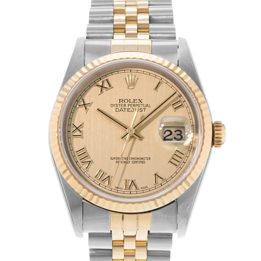 Preowned Rolex Datejust 36 Automatic Chronometer Gold Dial Mens Watch 16233 CRJ