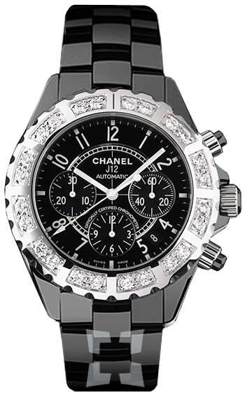 Chanel J12 Black Ceramic Diamond Chronograph Automatic Mens Watch H1178