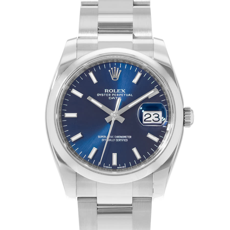 Preowned Rolex Oyster Perpetual 34 Automatic Chronometer Blue Dial Mens Watch 115200 BLSO