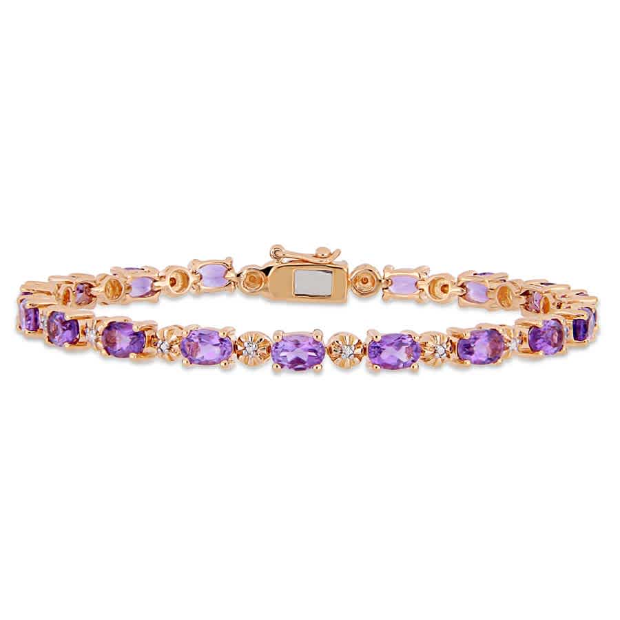 AMOUR 7-1/5 CT TGW Oval-cut Amethyst and Diamond Accent Tennis Bracelet In Rose