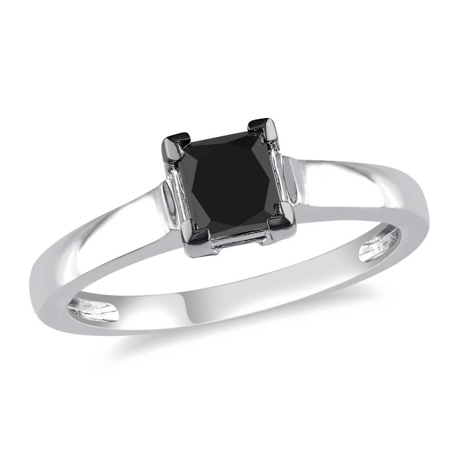 AMOUR 1 CT TW Black Princess Cut Diamond Solitaire Engagement Ring In 10K White Gold 590$