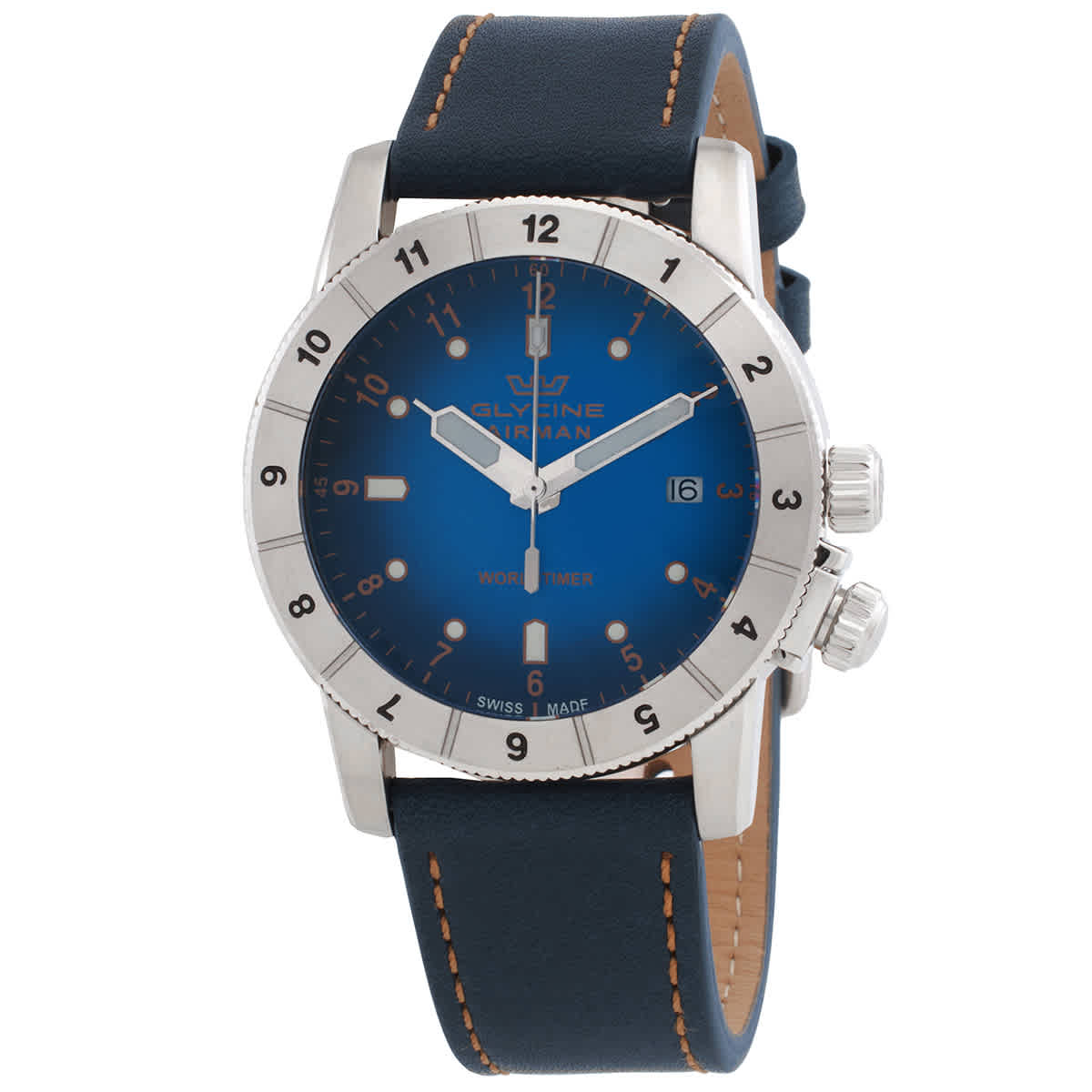 Glycine Airman Contemporary Worldtimer Quartz Blue Dial Men's
