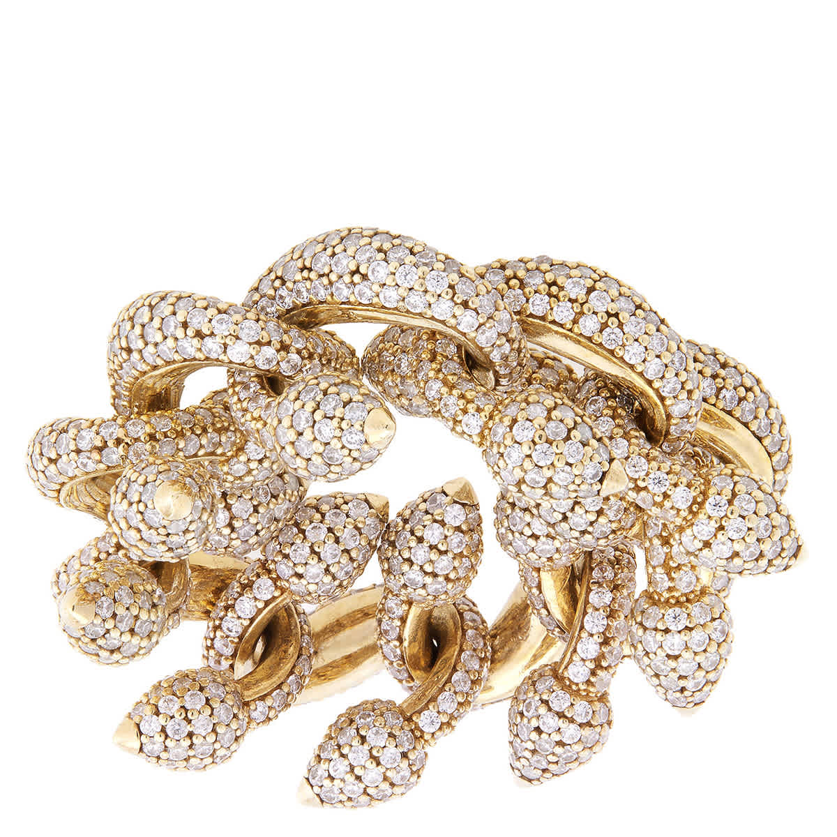 Burberry Spear Chain Pave Crystal Gold-Tone Ring, Size 51