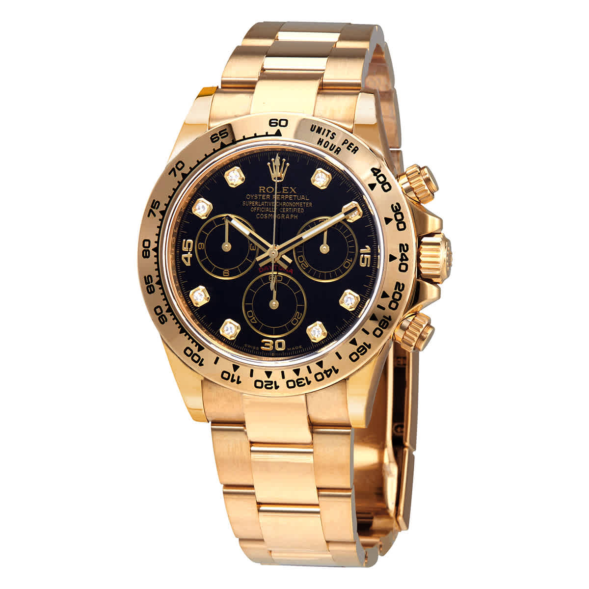 Rolex Cosmograph Daytona Black Diamond Dial Mens 18kt Yellow Gold Oyster Watch 116508BKDO