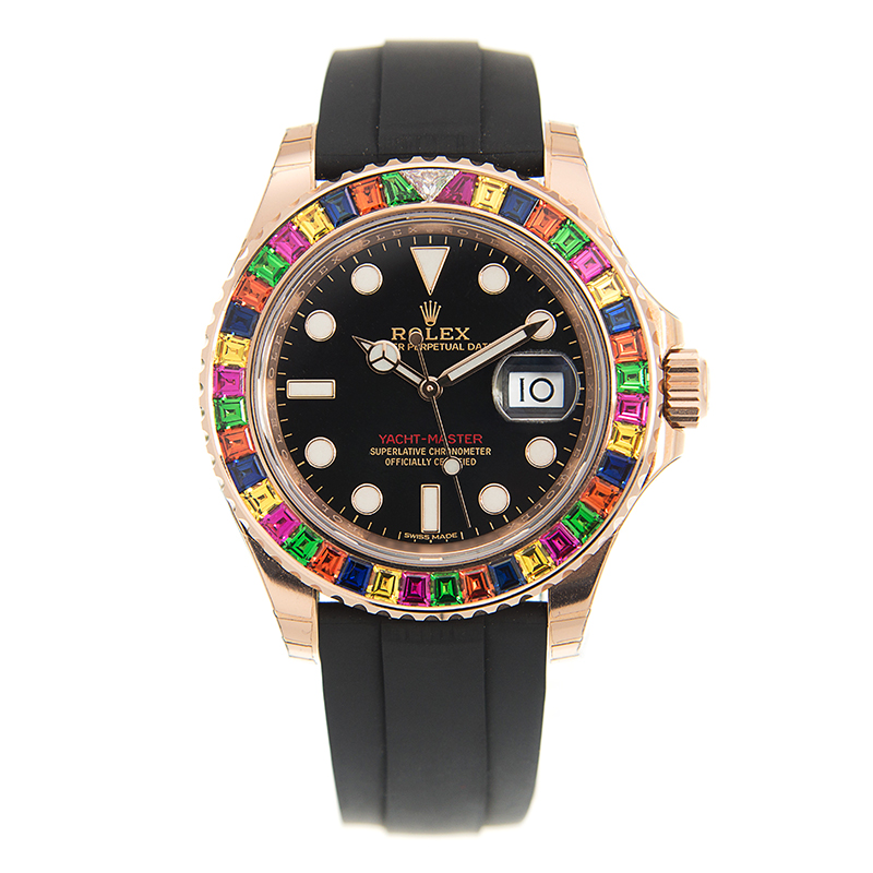 Preowned Rolex YachtMaster Diamond Black Dial Watch 116695