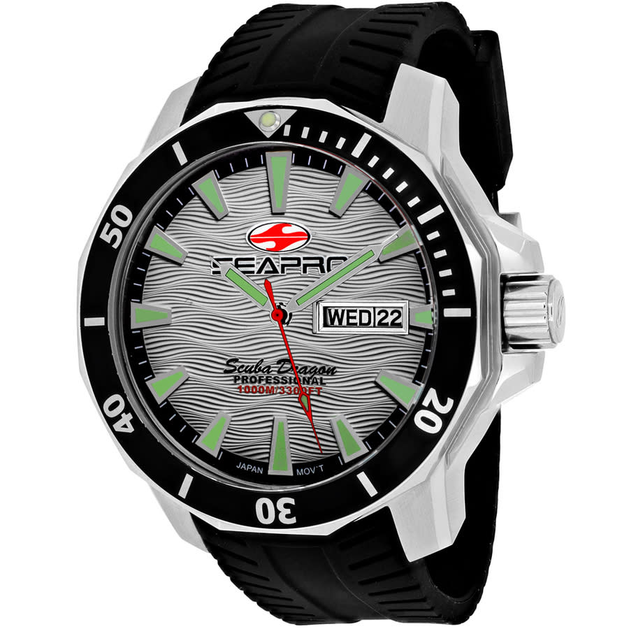 Seapro Scuba Dragon Diver Limited Edition 1000 Meters Quartz Silver Dial Mens Watch SP8312