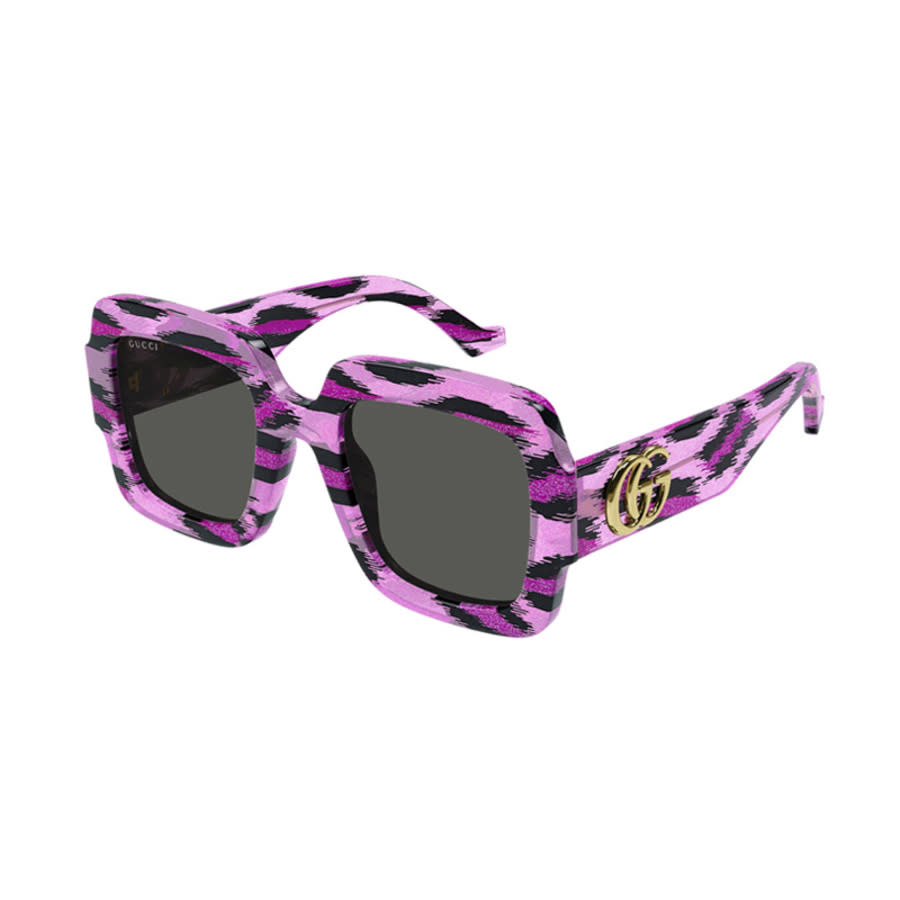 Gucci GG1547S Glitter Fuchsia & Black Striped Sunglasses — Pink