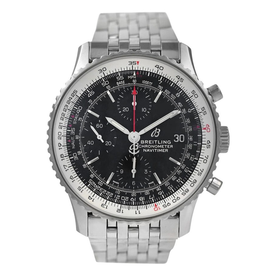 Preowned Breitling Navitimer Chronograph Automatic Chronometer Black Dial Mens Watch A13324