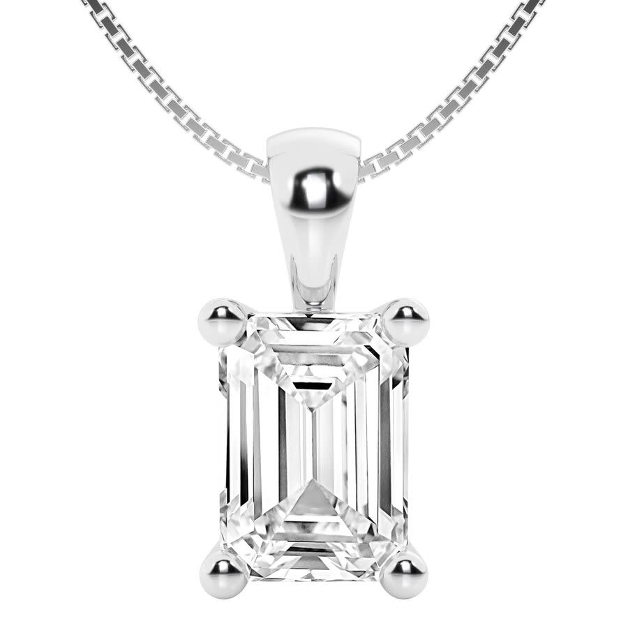Brilliant Diamond 1 Carat Emerald Lab Grown Diamond Solitaire Pendant in 14K White Gold IGI Certified Prong Set E-F Color VS Clarity 615$