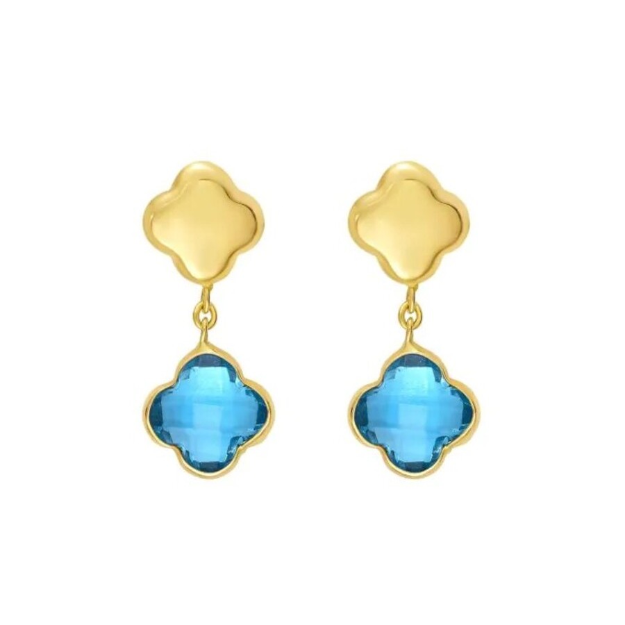 Tresorra 14K Yellow Gold Swiss Blue Topaz Clover Gem Earrings