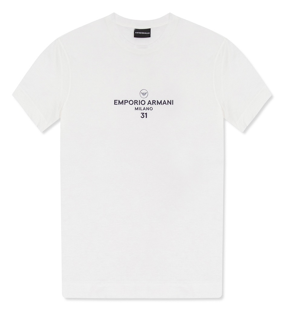 Emporio Armani Mens White Logo Print Cotton T-shirt, Size Small | ModeSens