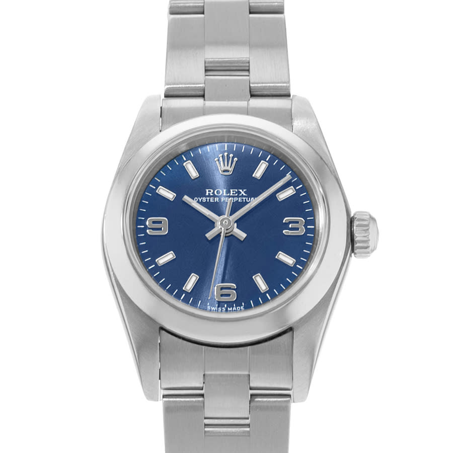 Preowned Rolex Oyster Perpetual 24 Automatic Chronometer Blue Dial Ladies Watch 76080 BLSO