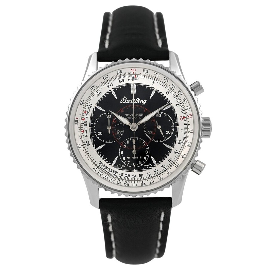 Preowned Breitling Navitimer Montbrillant Chronograph Automatic Black Dial Mens Watch A300302