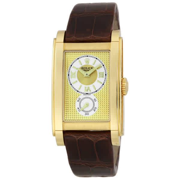 Rolex Cellini Prince Champagne Dial Leather Strap Mens Watch 54408