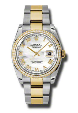 Rolex Oyster Perpetual Datejust 36 Mother of Pearl Dial Stainless Steel and 18K Yellow Gold Bracelet Automatic Ladies Watch 116243MRO