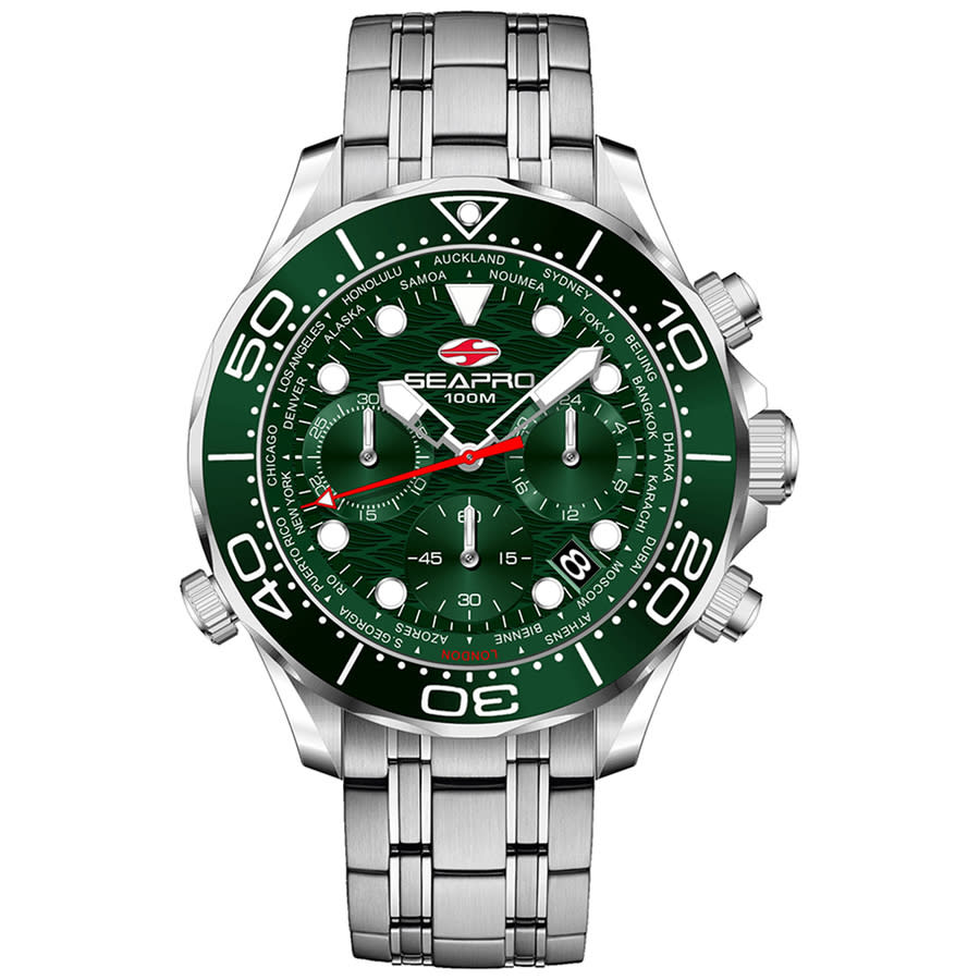 Seapro Mondial Timer Chronograph Quartz Green Dial Mens Watch SP0155