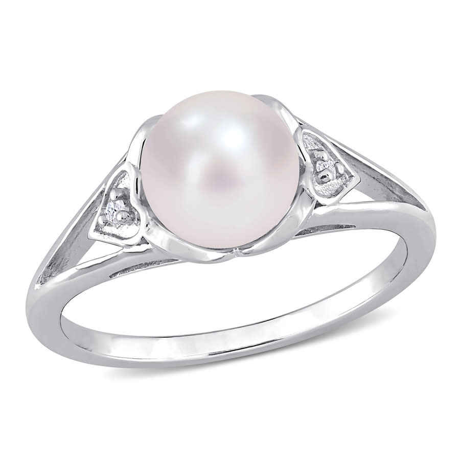 AMOUR 7-75mm Freshwater Cultured Pearl and Diamond Accent Split-shank Ring In Sterling Silver 53$