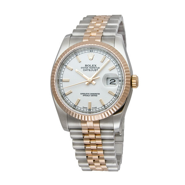 Rolex Oyster Perpetual Datejust 36 White Dial Stainless Steel and 18K Everose Gold Jubilee Bracelet Automatic Mens Watch 116231WSJ