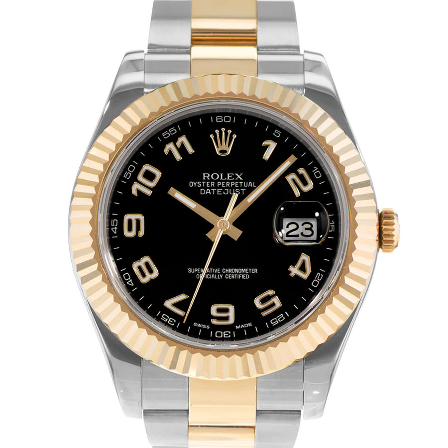 Preowned Rolex Datejust II Automatic Chronometer Black Dial Mens Watch 116333 BKAO