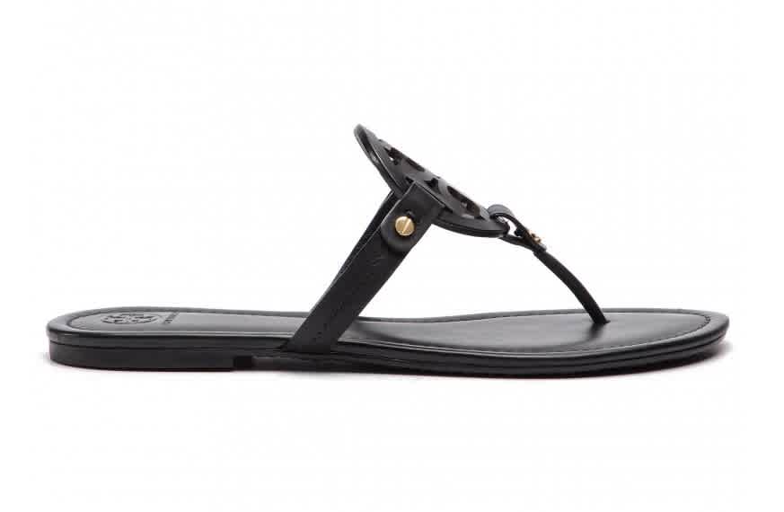 ladies black leather sandals
