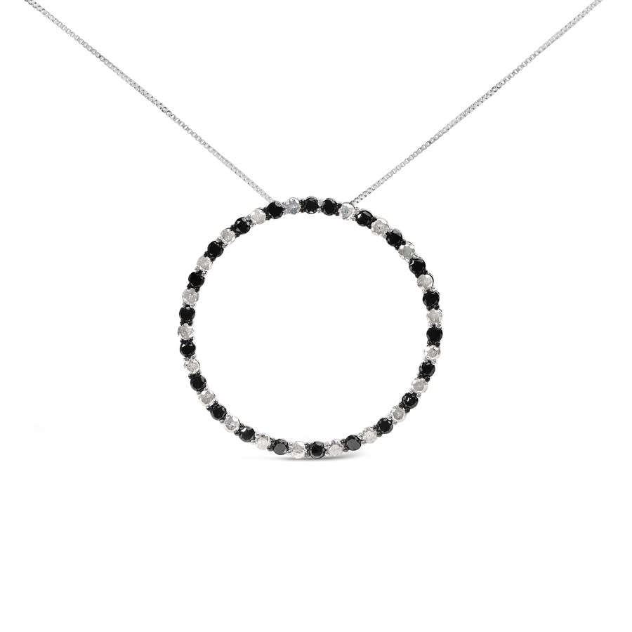 Haus of Brilliance 925 Sterling Silver 30 Cttw Alternating Black and White Diamond Open Hoop Circle Pendant Necklace 915$