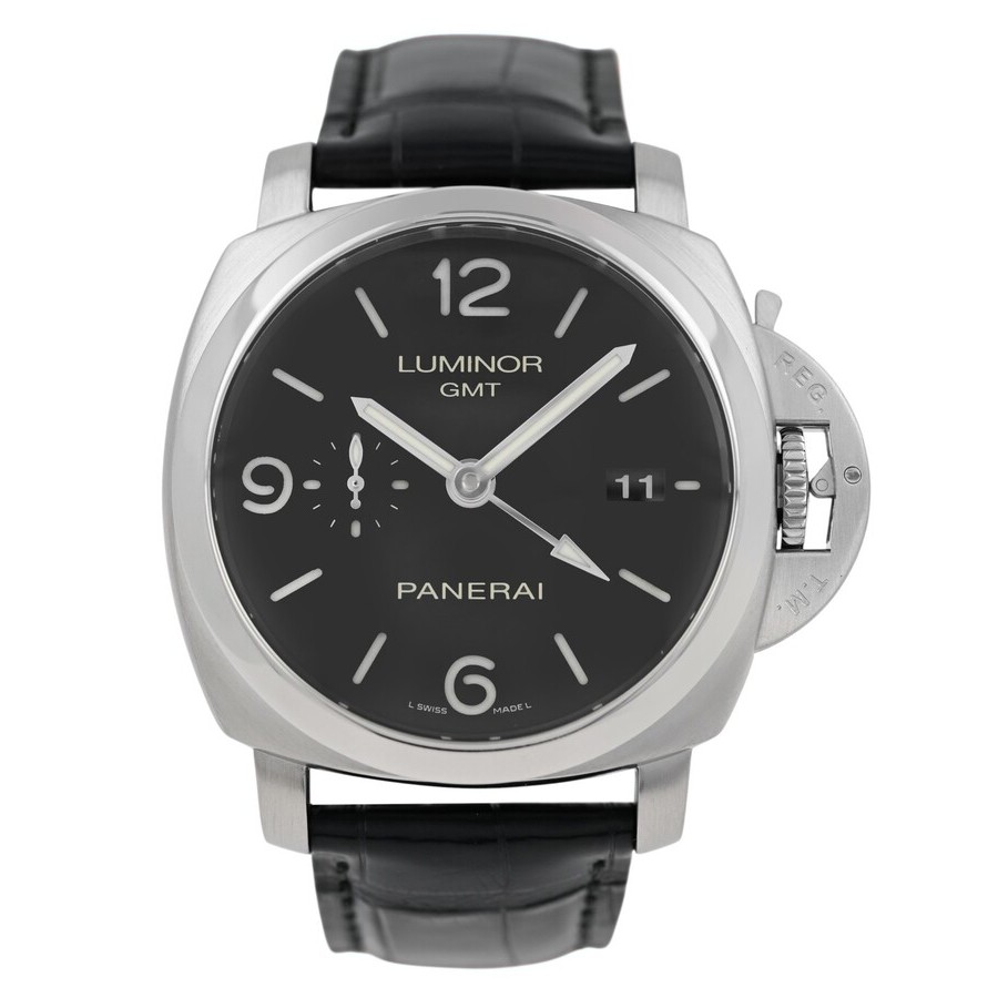 Pre-owned Panerai Luminor 1950 3 Days Gmt Automatic GMT Black Dial Mens Watch PAM00320 4886$