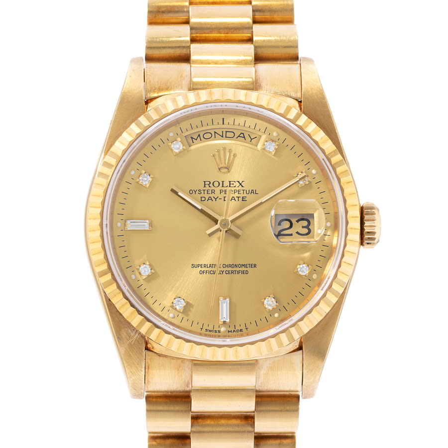 Preowned Rolex DayDate 36 Automatic Chronometer Diamond Champagne Dial Mens Watch 18238 CDP