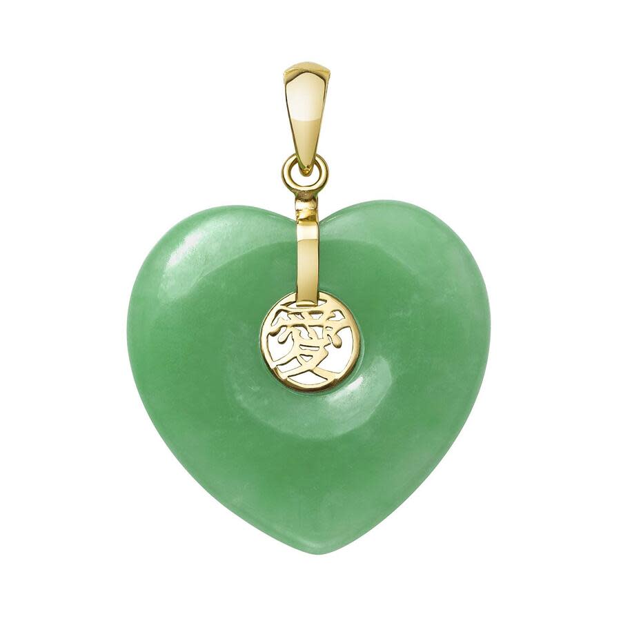 Belacqua Natural Green Jade Love Symbol Heart Charm Pendant in 14K Yellow Gold, Without Chain, Dianty Jewelry for Women, Gift Box Included
