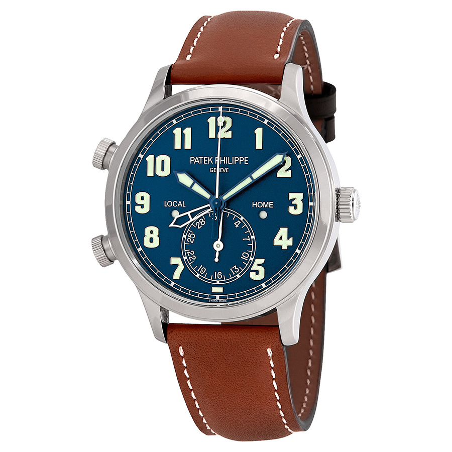 Pre-owned Patek Philippe Calatrava Pilot Travel Time Blue Varnished Dial Mens Watch 5524G-001 42114$
