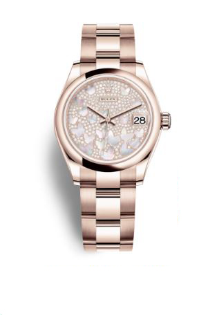 Rolex Datejust 31 Mother of Pearl Diamond Pave Dial Ladies 18 ct Everose Gold Oyster Watch 278245PAVEO