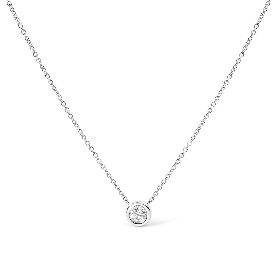 Haus of Brilliance 10K White Gold 110 Carat Round-Cut Diamond Modern Bezel-Set Solitaire 16-18 Pendant Necklace 535$