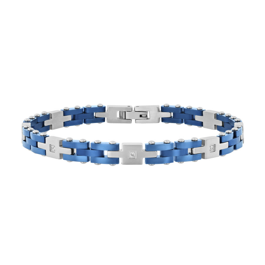 Robert Alton Stainless Steel 1/10CTW Diamond Stainless Steel with Blue Finish Bracelet