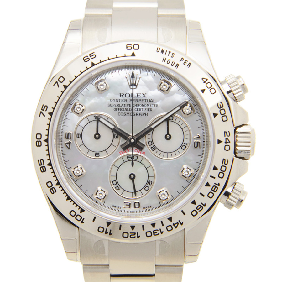 Rolex Cosmograph Daytona Mother of Pearl Diamond Dial Mens 18kt White Gold Oyster Watch 116509MDO
