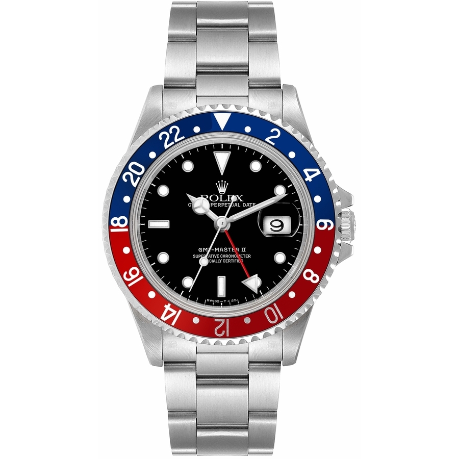 Preowned Rolex GmtMaster Ii GMT Automatic Black Dial Mens Watch 16710 BKSO
