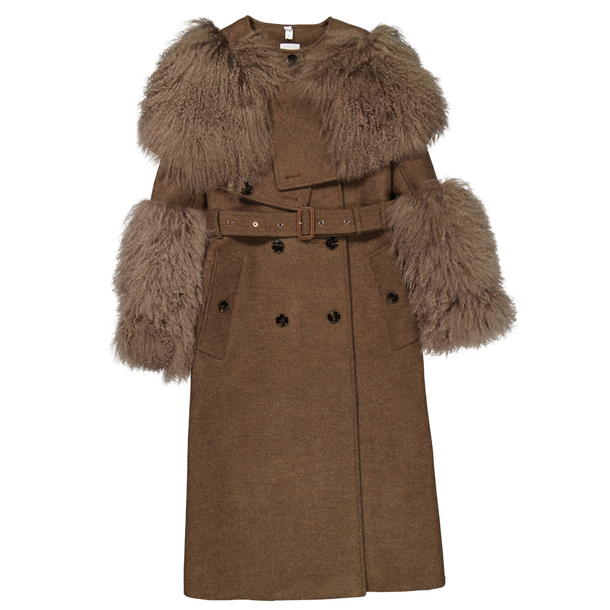 Burberry wool cashmere trench coat with fur collar top