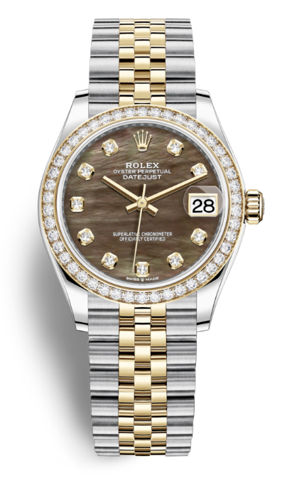 Rolex Datejust 31 Black Mother of Pearl Diamond Dial Ladies Steel and 18kt Yellow Gold Jubilee Watch 278383BKMDJ