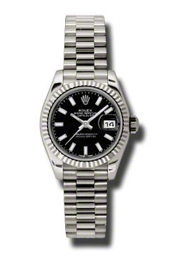 Rolex Lady-Datejust 26 Black Dial 18K White Gold President Automatic Ladies Watch 179179BKSP 23155$