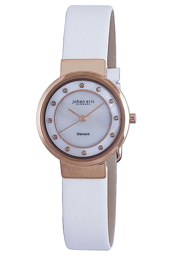 Johan Eric Arhus Diamond Round Rose Gold-tone Steel Pearl Dial Ladies Watch JE6100-09-009