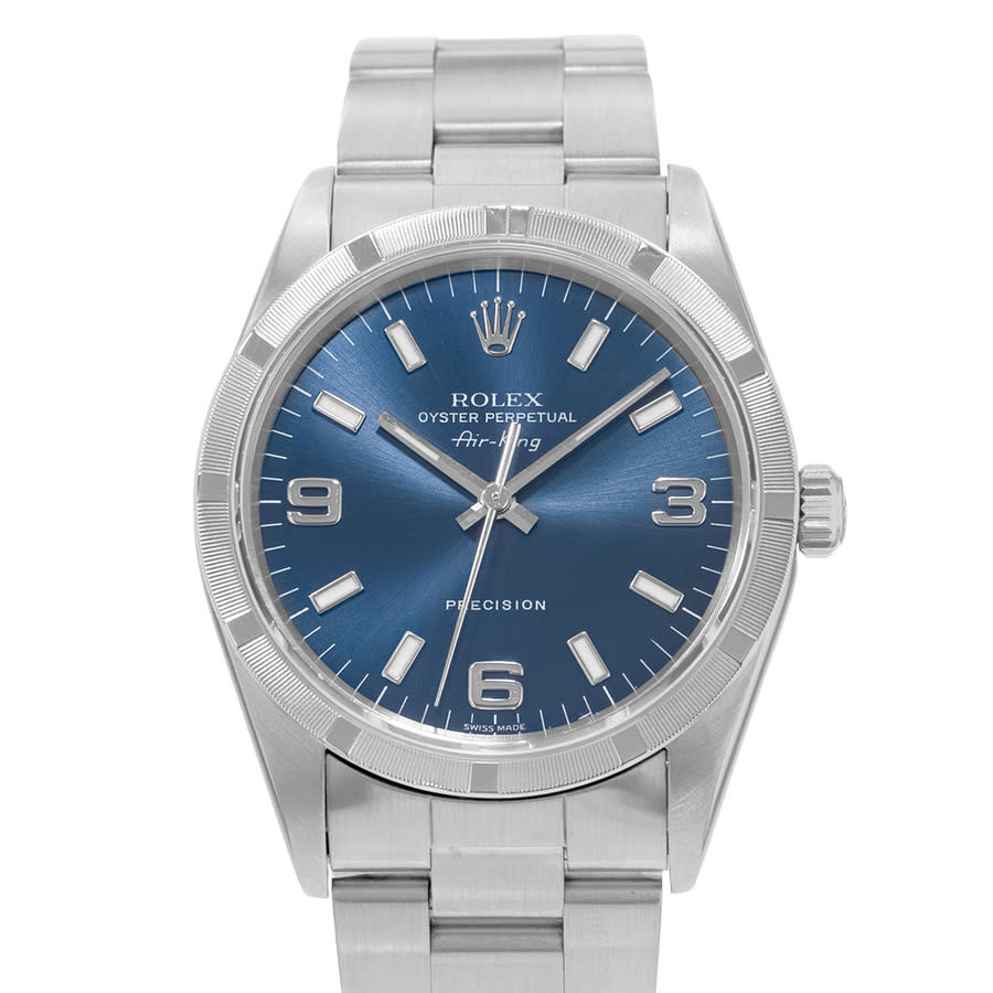 Preowned Rolex Air King 34 Automatic Chronometer Blue Dial Mens Watch 14010 BLSO