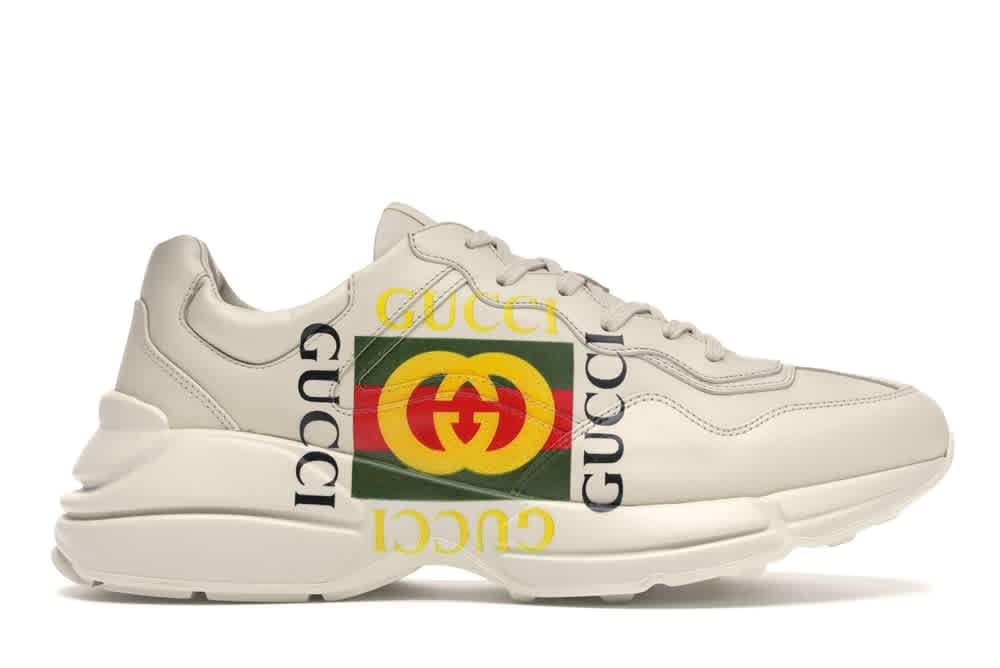 rhyton gucci logo leather sneaker white