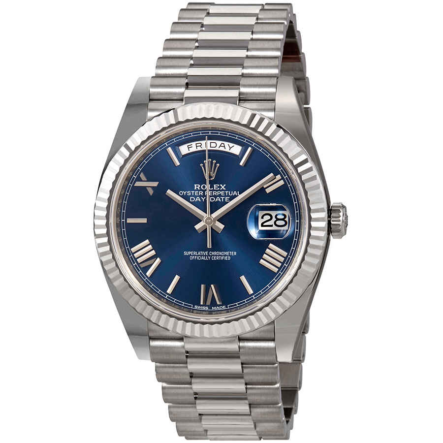 Rolex DayDate 40 Blue Dial 18K White Gold President Automatic Mens Watch 228239BLRP