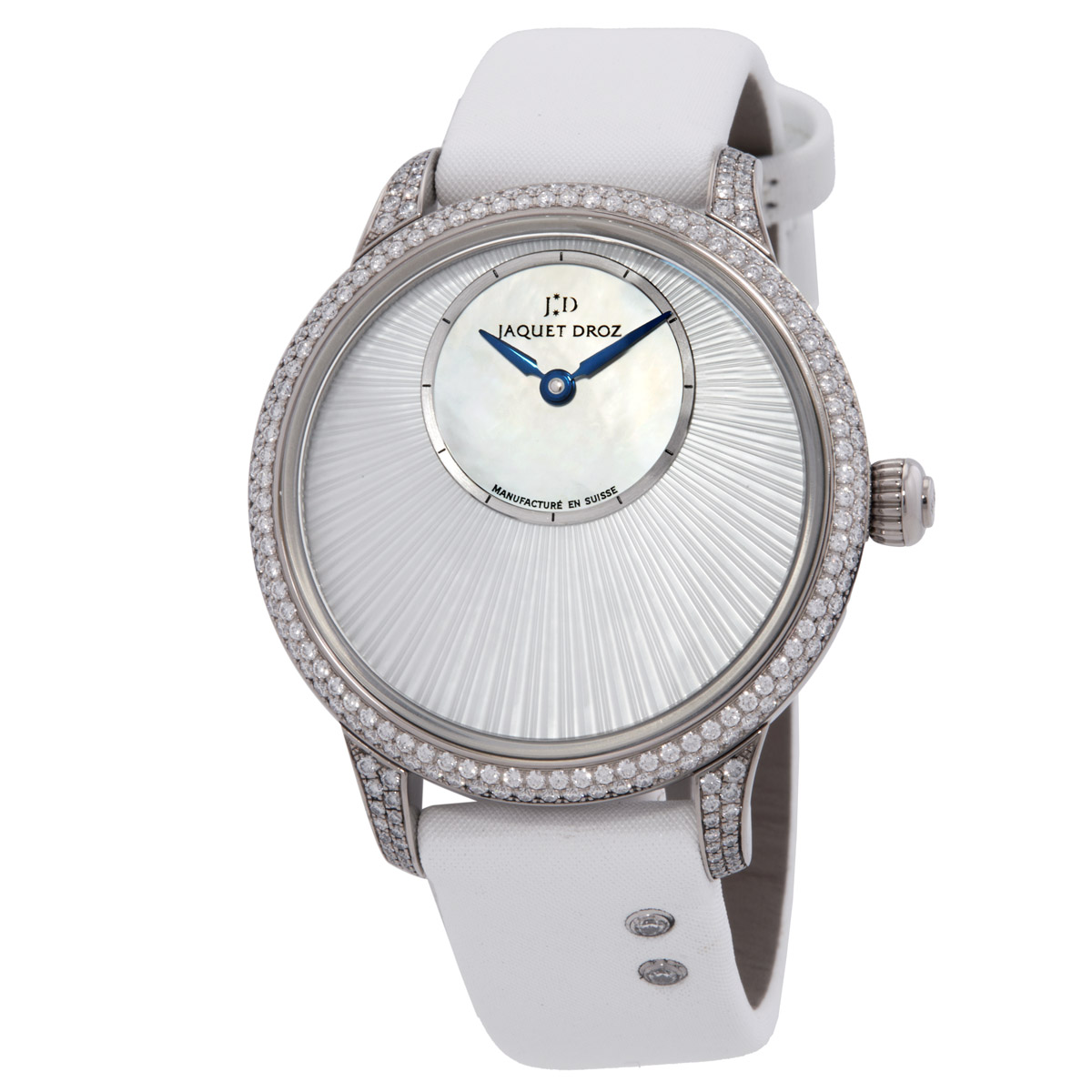 Pre-owned Jaquet Droz Petite Heure Automatic Diamond White Mother of Pearl Dial Ladies Watch J005004570