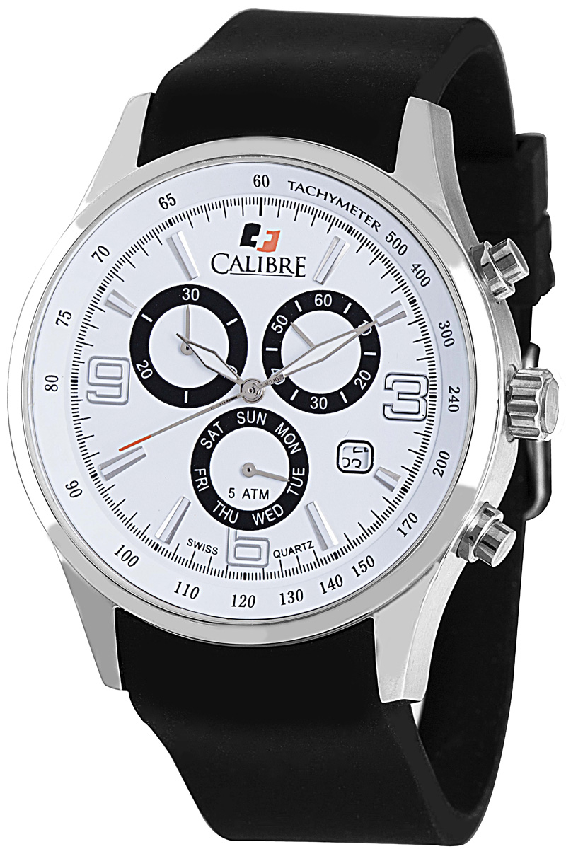 Calibre Mauler White Dial Chronograph Black Rubber Mens Watch SC-4M1-04-001
