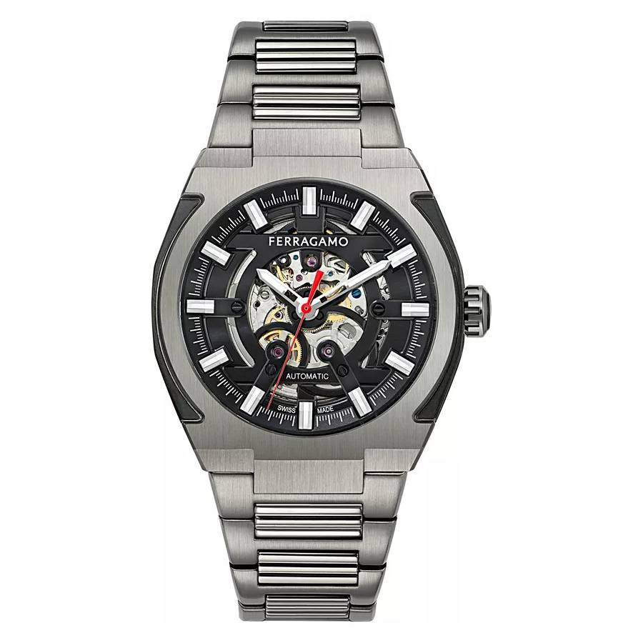 Ferragamo Supreme Skeleton Automatic Black Dial Mens Watch SFTA00224