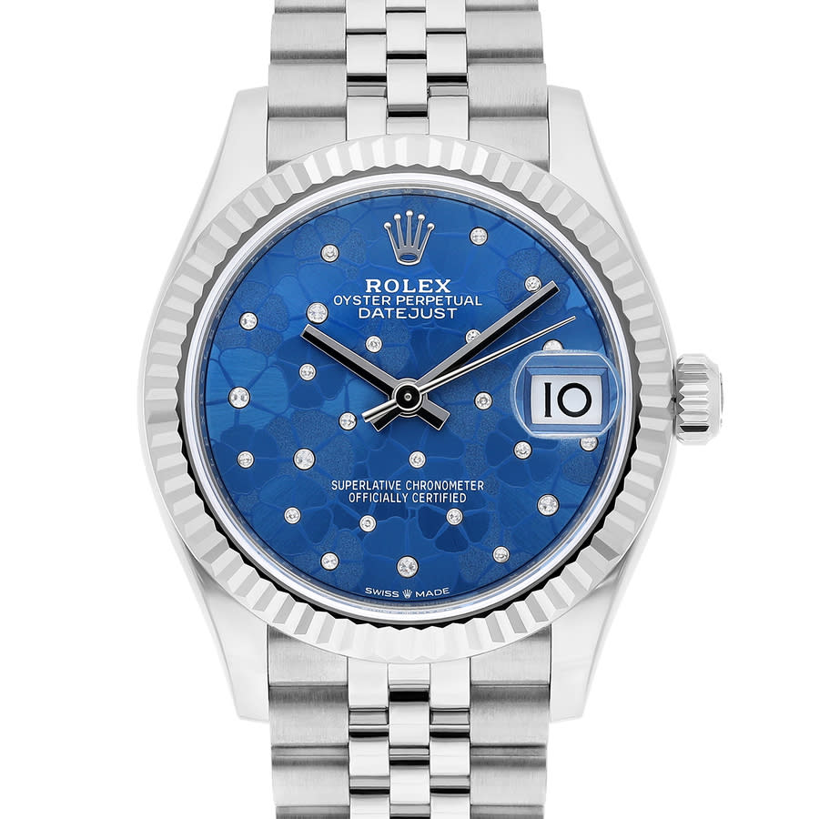 Preowned Rolex Datejust 31 AzzurroBlue Floral Motif Diamond Dial Automatic Ladies Steel and White Gold Jubilee Watch M2782740036