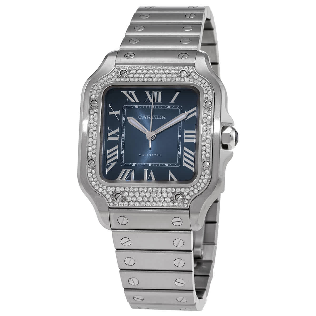 Cartier Santos Medium Model Автоматические женские часы с бриллиантовым синим циферблатом W4SA0006
