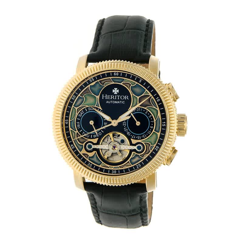 Heritor Aura Custom Vitreous Enamel Semi-Skeleton Dial Gold-tone Steel Case Mens Watch HR3502 131$