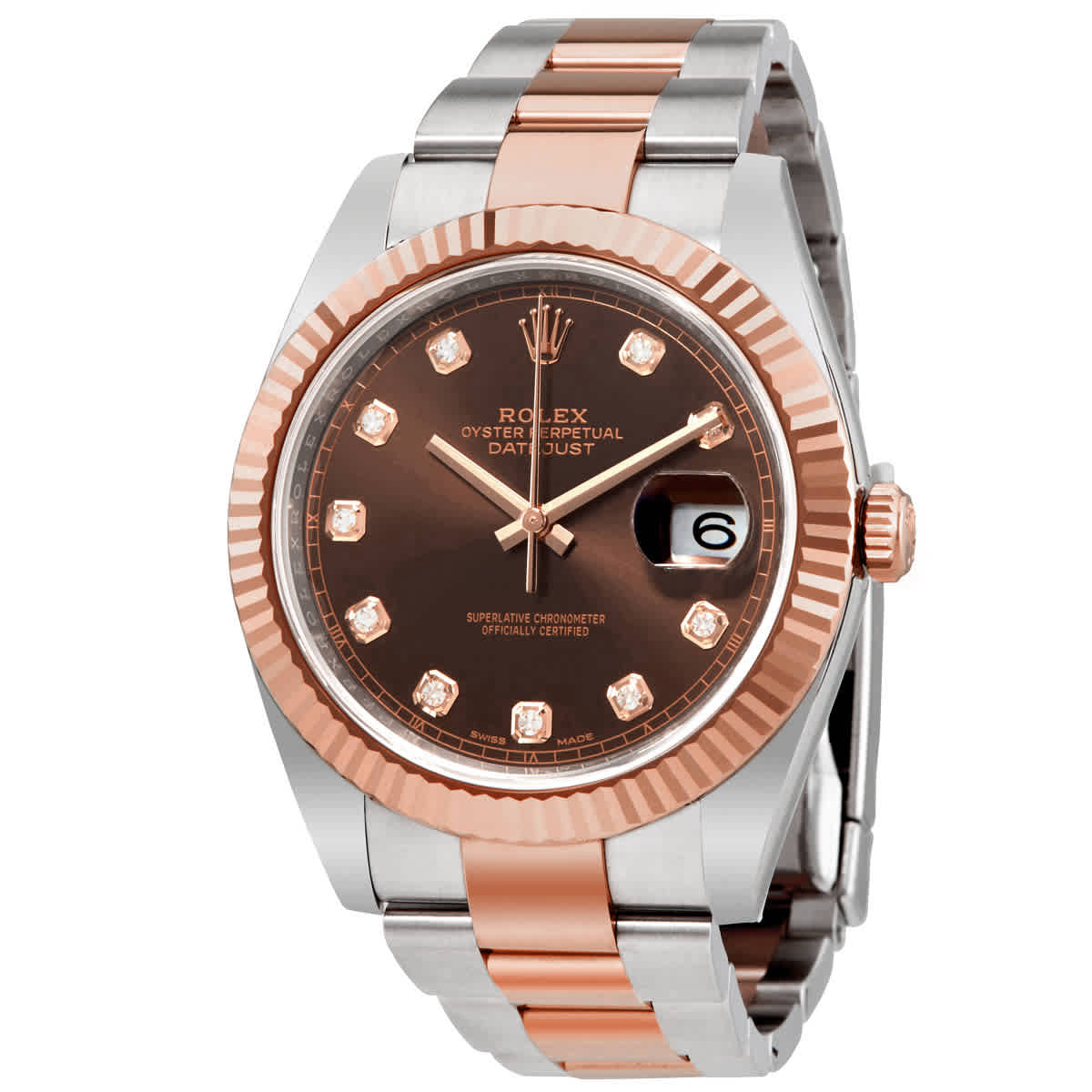 Rolex Datejust 41 Chocolate Diamond Dial Steel and 18K Everose Gold Oyster Mens Watch 126331CHDO